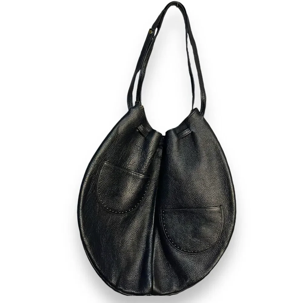 Pebble Faux Leather Shoulder Bag Women's Dark Blue Western Boho Hobo Pockets VTG